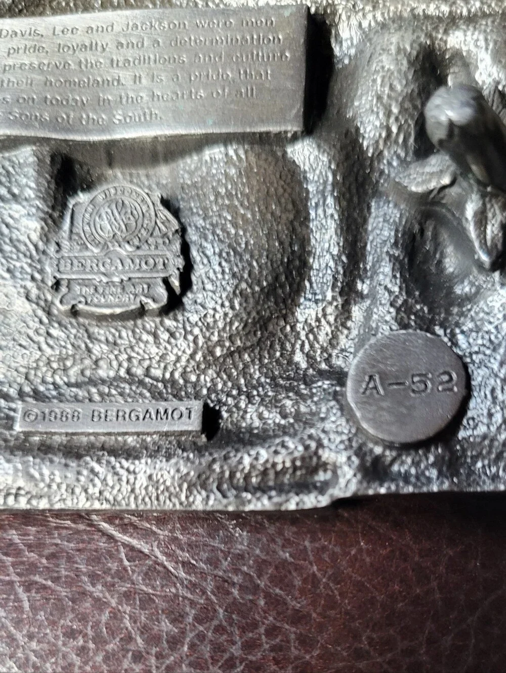 Vintage Bergamot Pewter  Belt Buckle CSA Defender Of The Cause